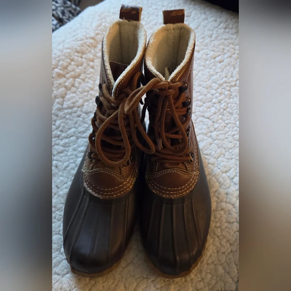 Esprit Kids Duck Boots Size 1M Brown Faux Fur Lined Waterproof Winter Snow Boots